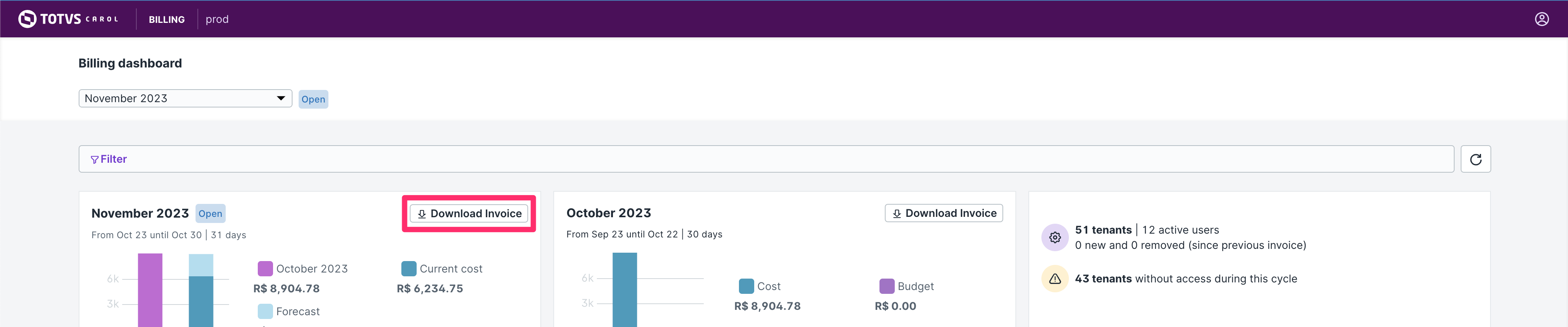 Billing - Exportando dados