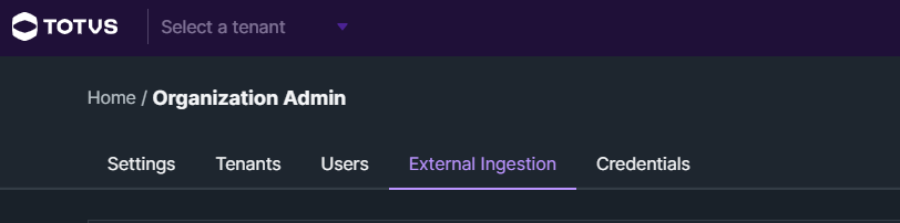 Aba de configuração External Ingestion