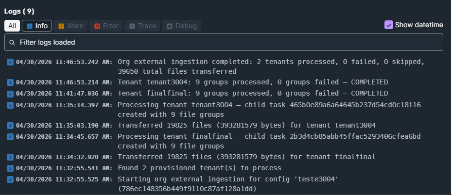 Task da Org referenciando as tasks de cada tenant envolvida