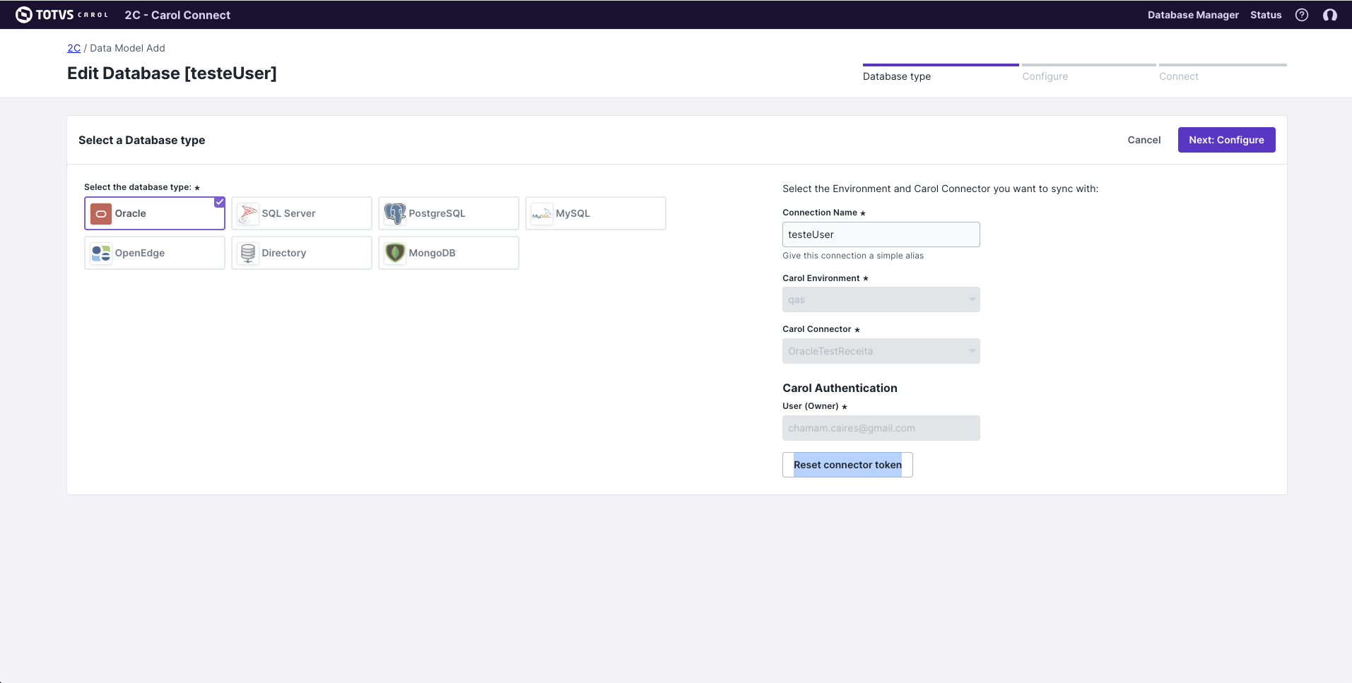 Exemplo de reset do Token no 2C