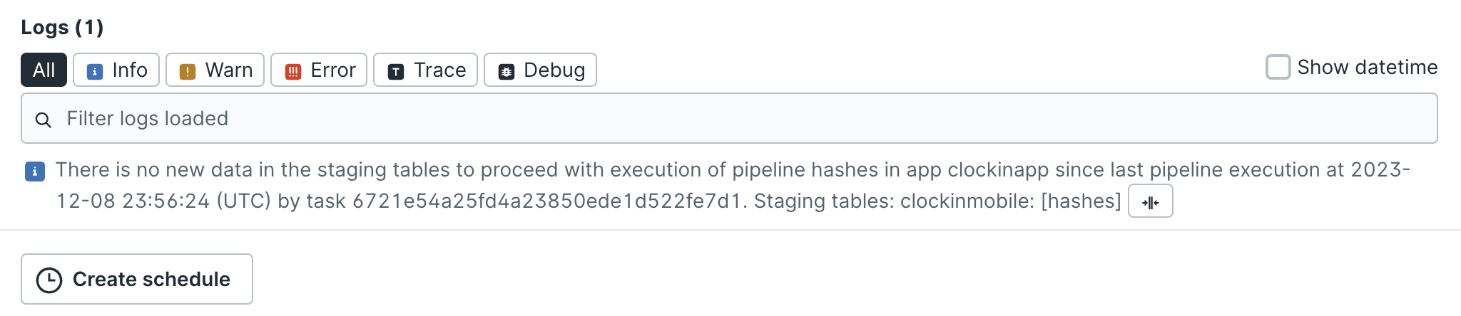 Mensagem task ambiente com execução pipelines SQL - eficiência genérica