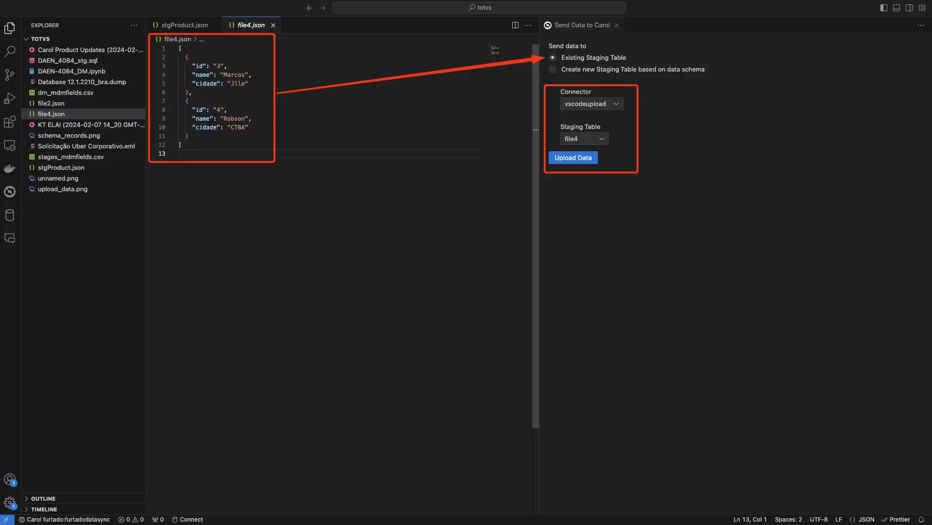 VSCode Data Staging