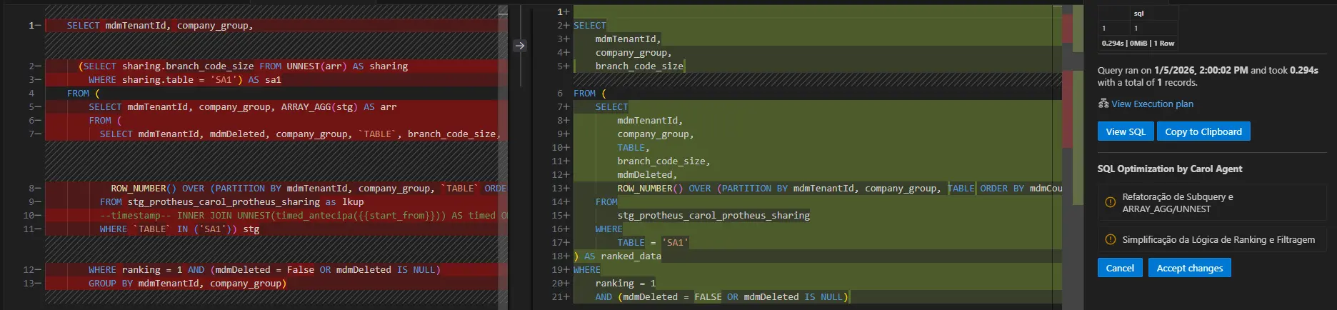 VSCode SQL Agent Results